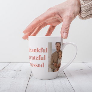 Caneca De Café Latte Agradeço a sua benção   Foto personalizada de três