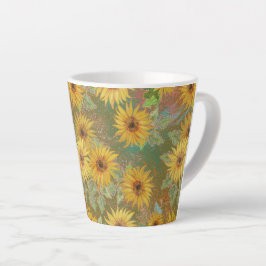CANECA DE CAFÉ LATTE ÁGUA AMARELO-AMARELO FLORES EM FUNDO VERDE