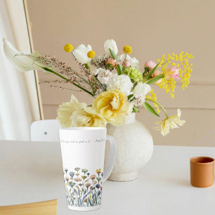 Caneca De Café Latte Água Floral Aquarela Citação Inspiradora Escritura