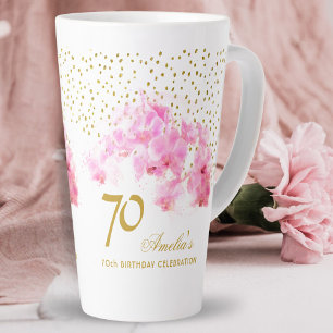 Caneca De Café Latte Água-forte de Orquídea Rosa com Brilho Dourado par