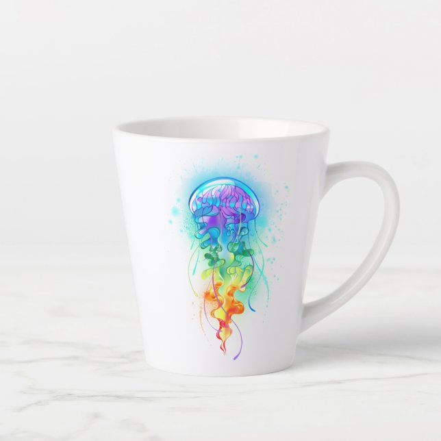 Caneca De Café Latte Águas-vivas do arco-íris (Direita)