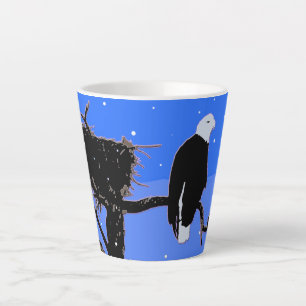 Caneca De Café Latte Águia Balda no inverno - Arte original sobre a vid