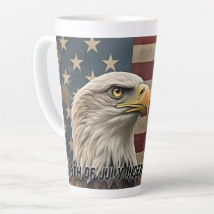 Caneca De Café Latte Águia Majestosa e Bandeira - Espírito de Liberdade