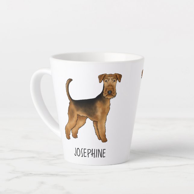 Caneca De Café Latte Airedale Terrier Cute Cartoon Cão E Nome Personali (Ângulo esquerdo)