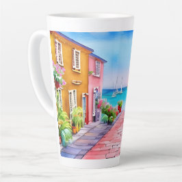 Caneca De Café Latte Aldeia do litoral Sunset Watercolor