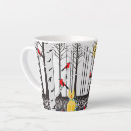 Caneca De Café Latte Alegria de inverno - Gato com Cardeais de Árvores 