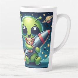 CANECA DE CAFÉ LATTE ALIEN COM UM FOGUETE