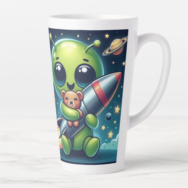 CANECA DE CAFÉ LATTE ALIEN COM UM FOGUETE (Direita)