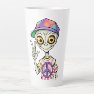Caneca De Café Latte Alienígena mostra Sinal de Paz com a Mão 1
