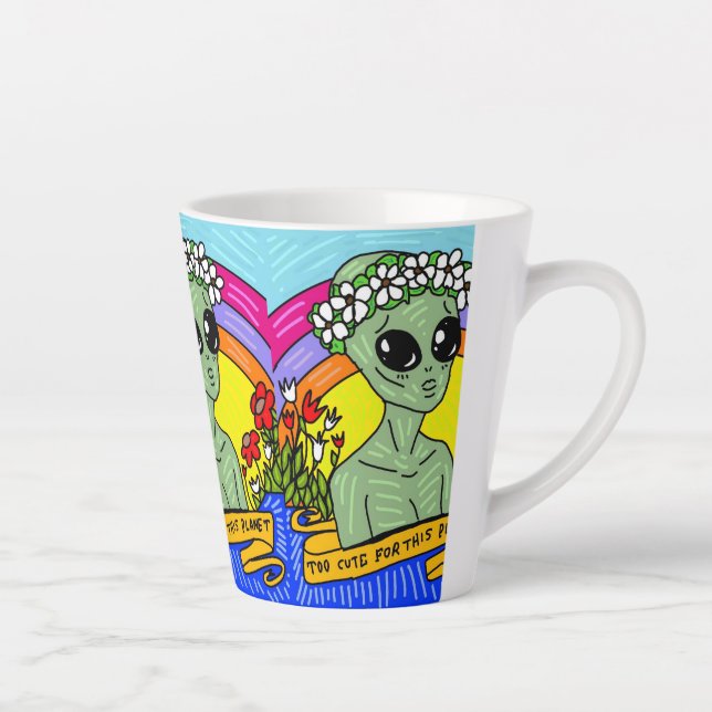 Caneca De Café Latte alienígena tão mosca (Direita)