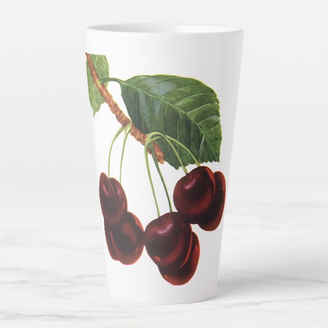 Caneca De Café Latte Alimentos de Frutas Antigas, Cerejas Maduras de um (Frente)