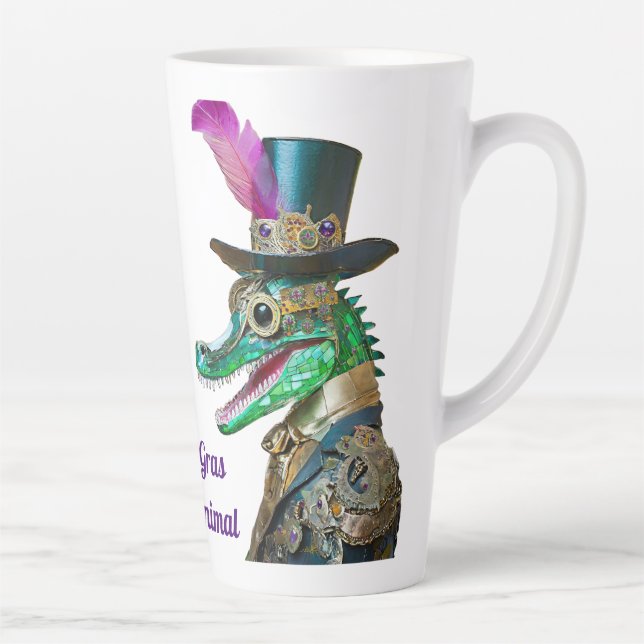 Caneca De Café Latte Alligator Animal do Partido Steampunk do Mardi Gra (Direita)