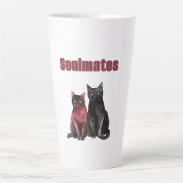 Caneca De Café Latte Almas Gêmeas de Gatos Pretos Vermelhos