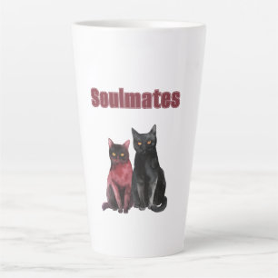 Caneca De Café Latte Almas Gêmeas de Gatos Pretos Vermelhos
