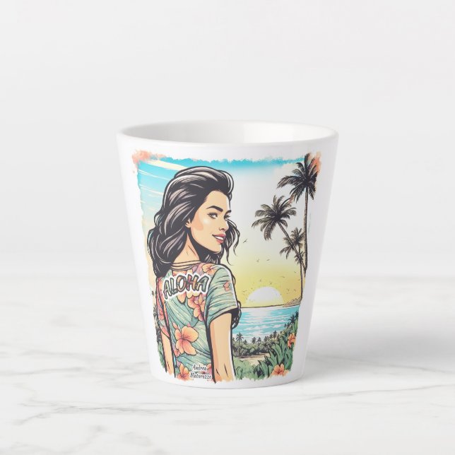 Caneca De Café Latte Aloha Girl (Frente)