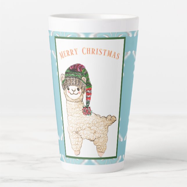 Caneca De Café Latte Alpaca-branca com chapéu festivo (Frente)
