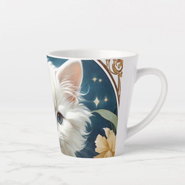 Caneca De Café Latte Alphonse Mucha Art Nouveau Kitten (Direita)