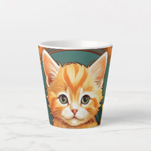 Caneca De Café Latte Alphonse Mucha Style Orange Cat