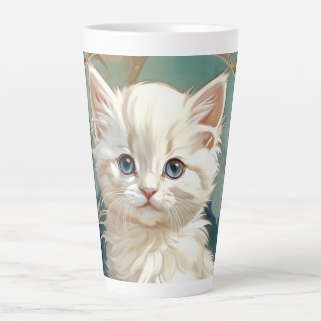 Caneca De Café Latte Alphonse Mucha Style White Cat (Frente)