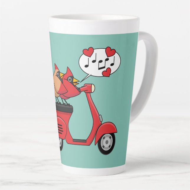 Caneca De Café Latte Amantes de Cardinal Vermelho no Patinete (Ângulo direito)