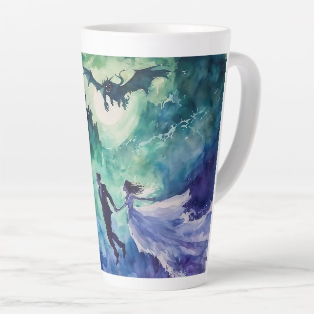 Caneca De Café Latte Amantes Voantes - Pintura Por Aquarela (Ângulo direito)
