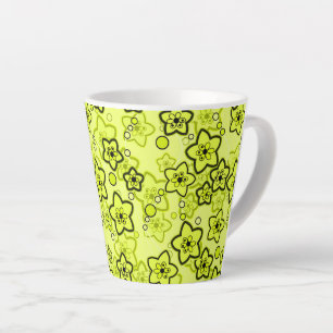 Caneca De Café Latte Amarelo com padrão floral neon brilhante preto