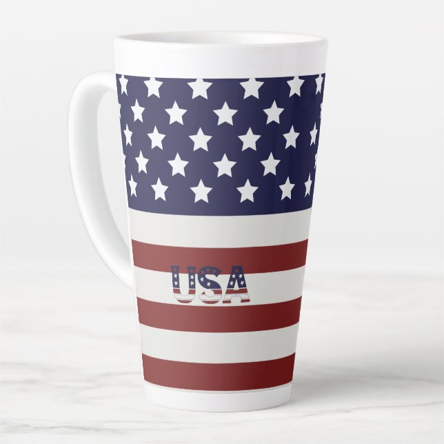 Caneca De Café Latte American Flag American USA Pattern (Ângulo esquerdo)