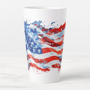 Caneca De Café Latte American Flag USA Watercolor 4 de julho