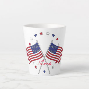 Caneca De Café Latte American Flags Thunder_Cove Patriótico 4 de julho