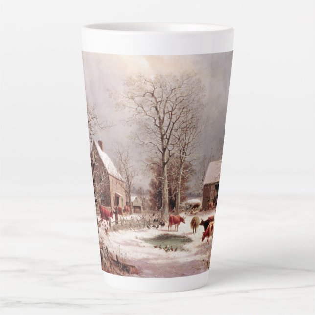Caneca De Café Latte Americana De Inverno - Neve - Animais Latte (Frente)
