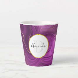 Caneca De Café Latte Ametista Roxo E Monograma De Agato De Abstrato Dou