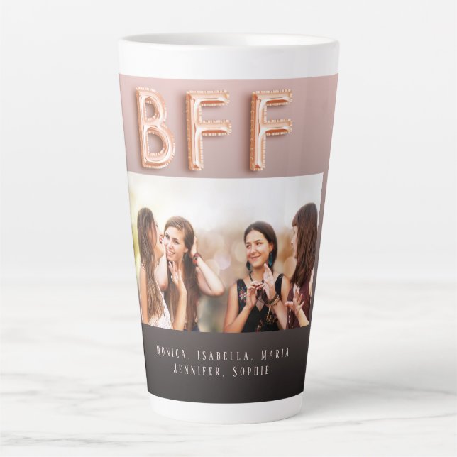 Caneca De Café Latte Amigos BFF rosa dourado preto fotografia marrom (Frente)