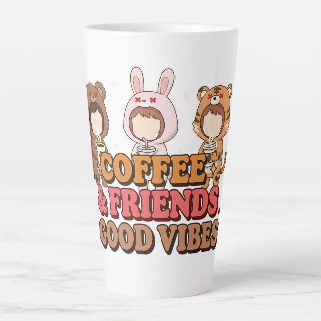 Caneca De Café Latte Amigos de Animais Fofos Amantes de Café (Frente)
