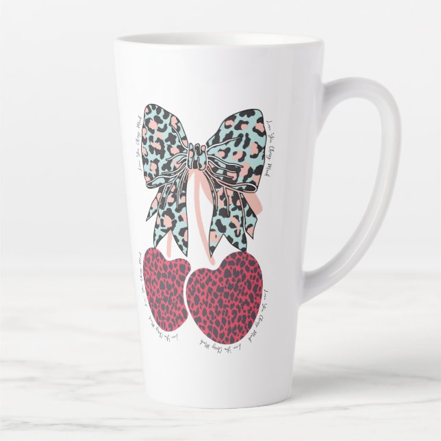 Caneca De Café Latte Amo cereja muito fruta engraçado (Direita)