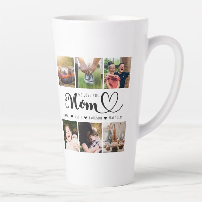 Caneca De Café Latte Amo-Te, Mamãe, Crianças Nomeia Colagem Fotográfica (Direita)