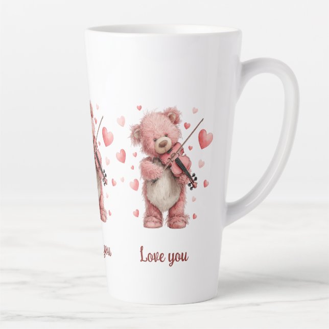 Caneca De Café Latte Amo Você Teddy com Violino (Direita)