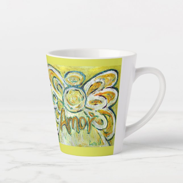 Caneca De Café Latte Amor Angel Word Art Custom Latte Cup (Direita)