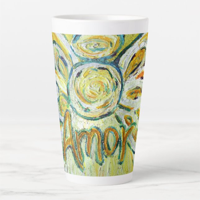 Caneca De Café Latte Amor Angel Word Art Custom Latte Cup (Frente)