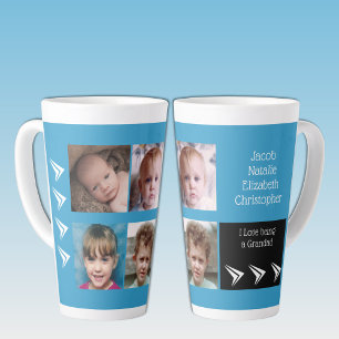 Caneca De Café Latte Amor branco azul sendo um vovô com fotos