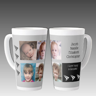 Caneca De Café Latte Amor cinza e preto por ser um avô com fotos