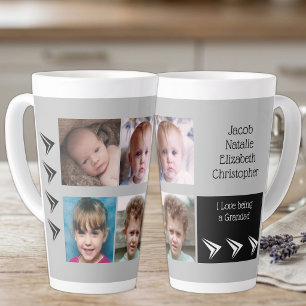 Caneca De Café Latte Amor cinza preto por ser um avô com fotos