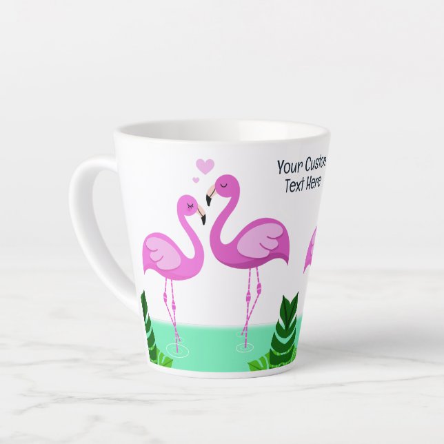 Caneca De Café Latte Amor com Flamingo de Texto Personalizado (Ângulo esquerdo)