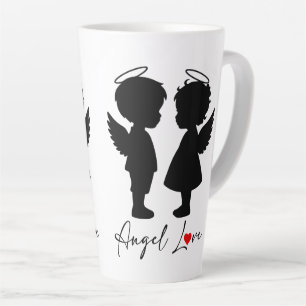 Caneca De Café Latte Amor de Anjo – Design Fofo de Casal de Anjos