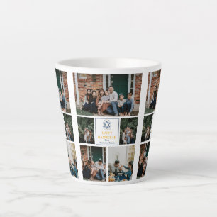 Caneca De Café Latte Amor e Luz Colagem de fotos da família Hanukkah
