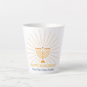 Caneca De Café Latte Amor e Luz Família simples e feliz de Hanukkah