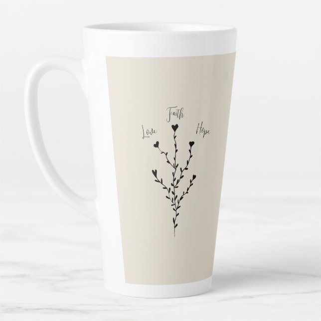 Caneca De Café Latte Amor Fé Esperança em Linen Tall Coffee Mug (Esquerda)