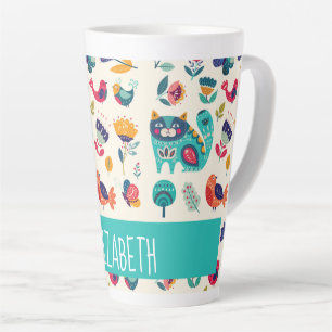 Caneca De Café Latte Amor Gatos Escandinavos Raparigas de Arte Folclóri