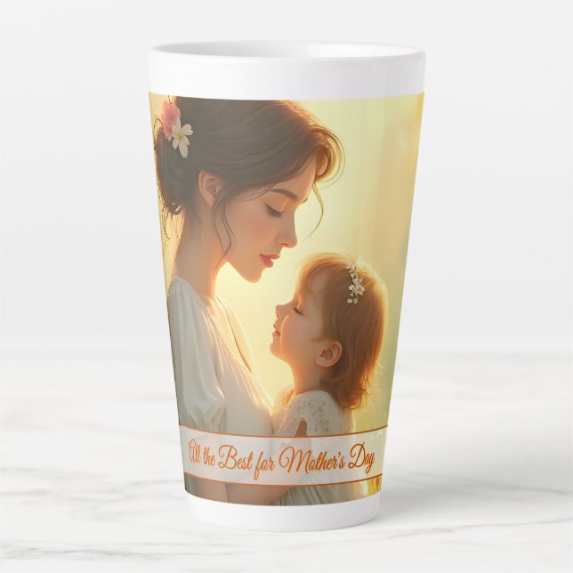 Caneca De Café Latte Amor Materno Terno em Luz Florescente (Frente)