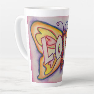 Caneca De Café Latte Amor Palavra Arte Rosa Butterfly Taça Latino
