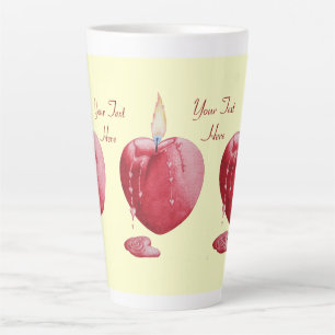 Caneca De Café Latte Amor vermelho coração acendeu vela